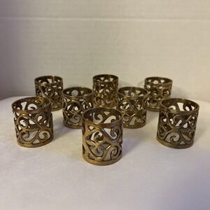 SET OF 8 BRASS SCROLL SHABBY CHIC NAPKINS RINGS